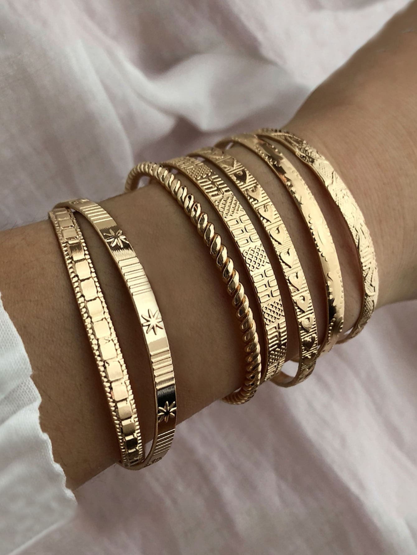 7 Piece Heart & Star Cuff Bangle