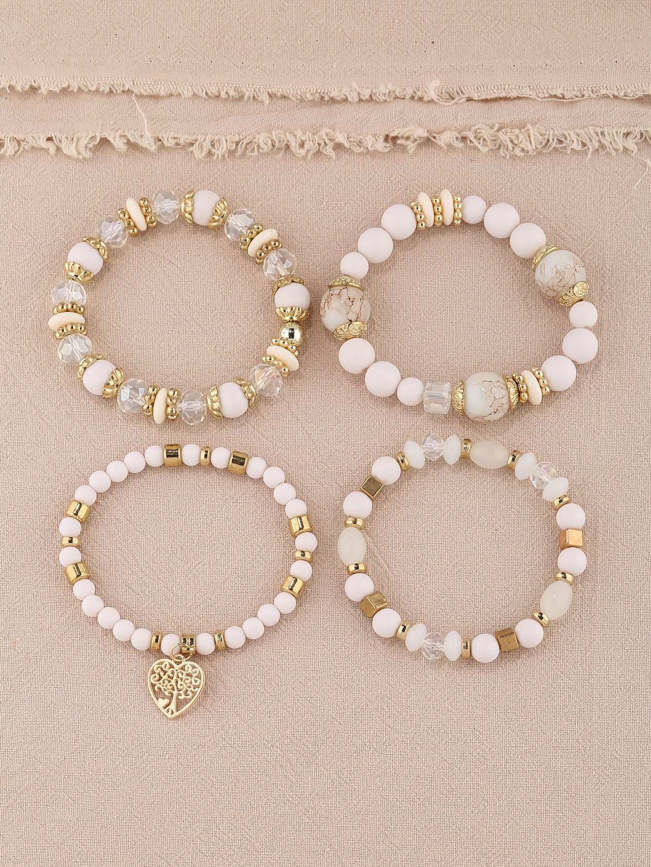 4 Piece Vintage Heart Shaped Pendant Bracelets set