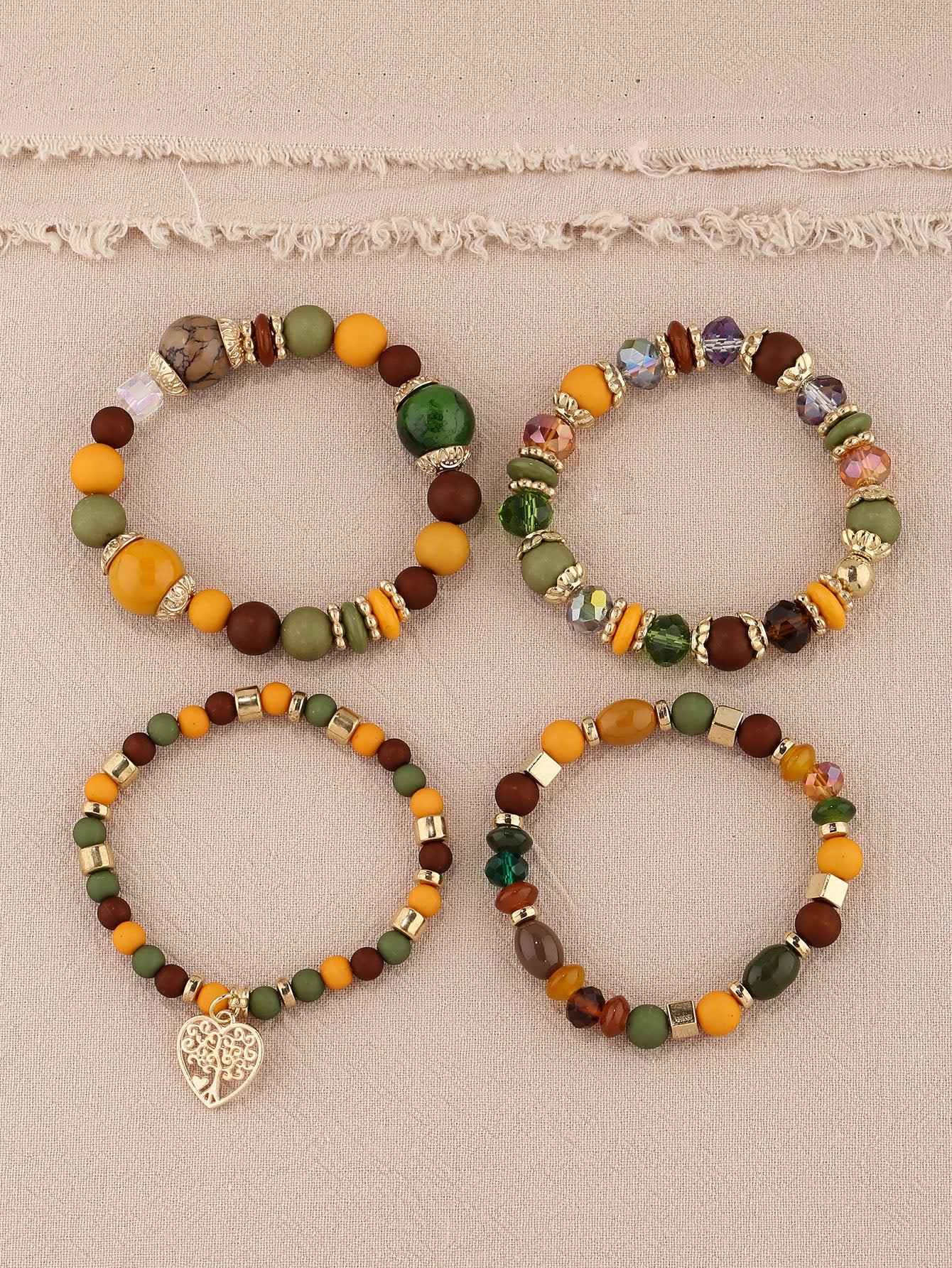 4 Piece Vintage Heart Shaped Pendant Bracelets set