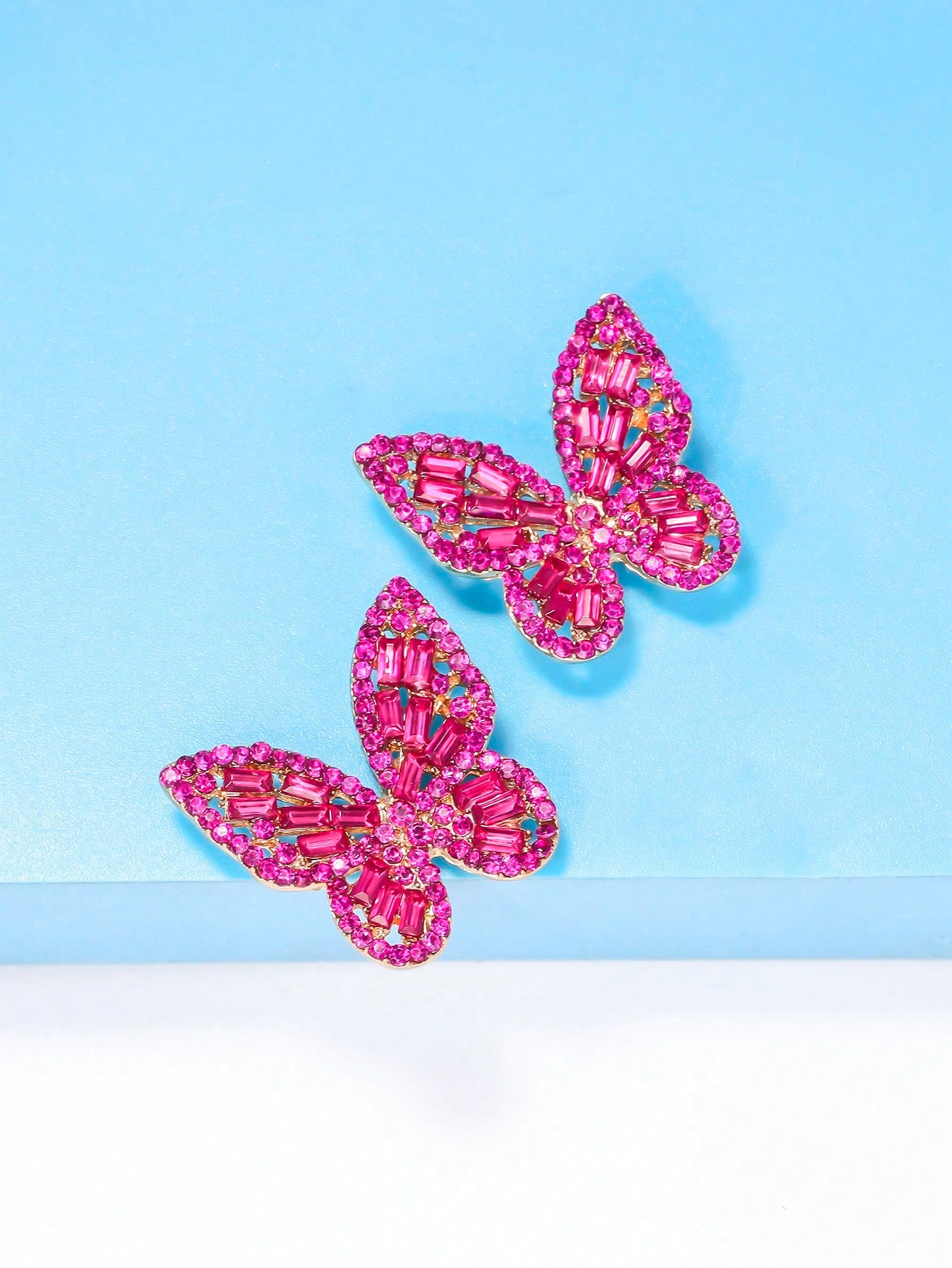 Magic Jewel Toned Rhinestone Butterfly Stud Earrings
