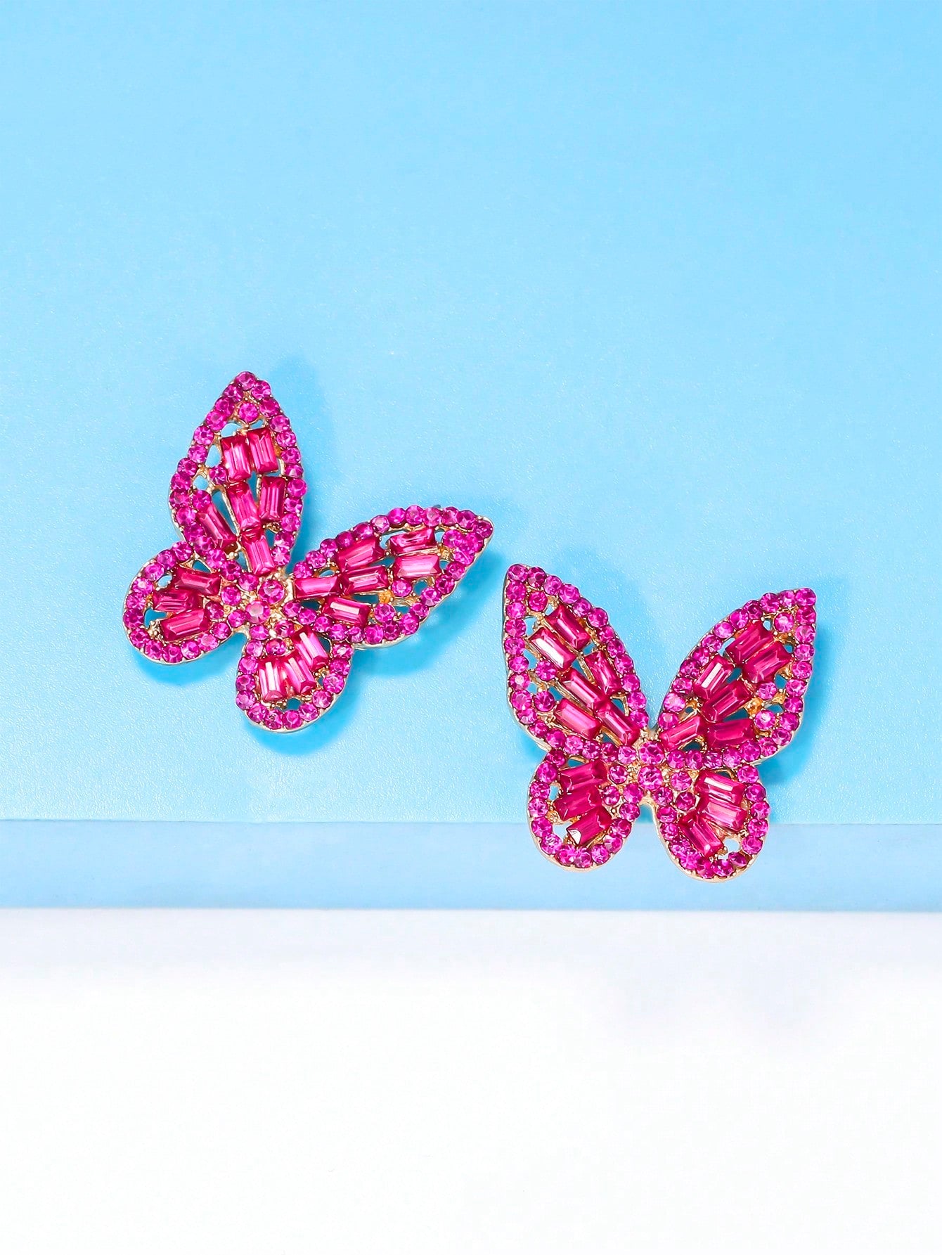 Magic Jewel Toned Rhinestone Butterfly Stud Earrings
