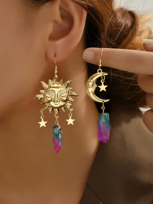 Pendientes colgantes de sol y luna celestiales