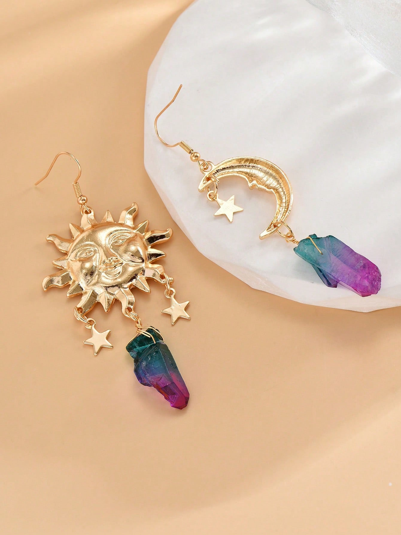 Celestial Sun & Moon Drop Earrings