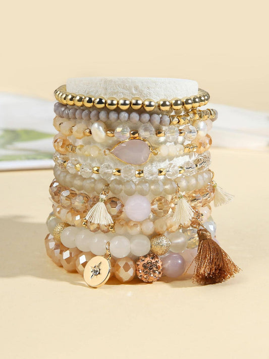 10 Piece set Tassel Charm Beaded Bracelet