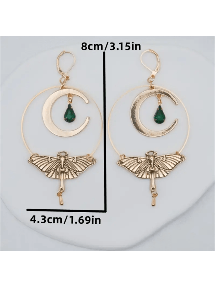 Bohemian Moth Crescent Moon Drop Earrings