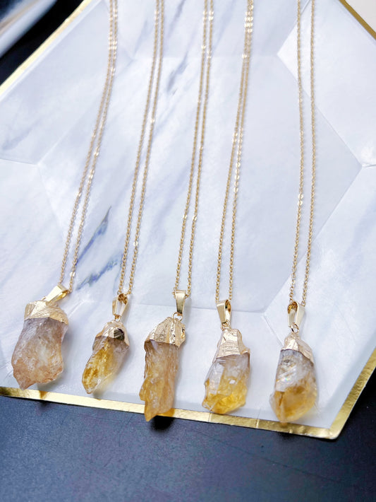 Natural Brazilian Citrine Stone Necklace Healing Crystal Pendant Spiritual Energy Best Friend Gift 1pc