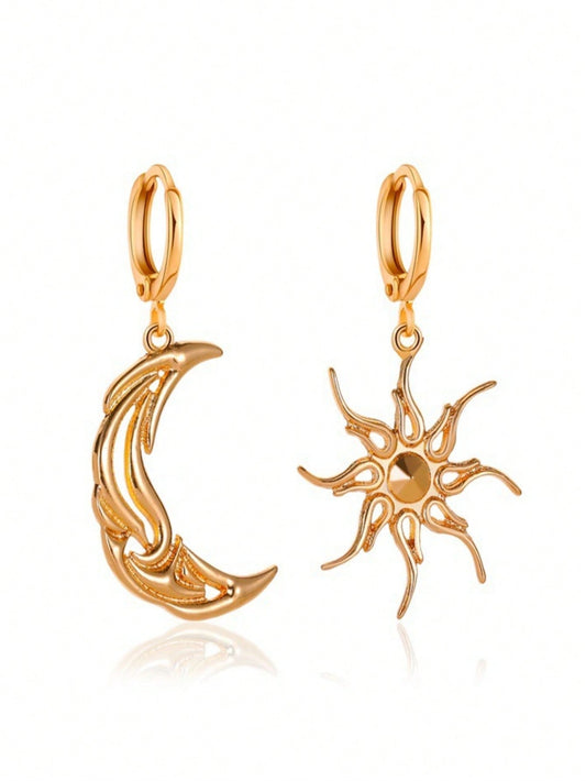 Pendientes colgantes no coincidentes Celestial Sun Moon Aleación de zinc
