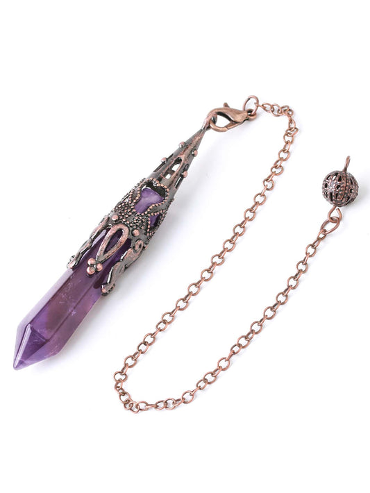 Vintage Hexagonal Pointed Natural Stone Amethyst Pendant Crystal Pendulum