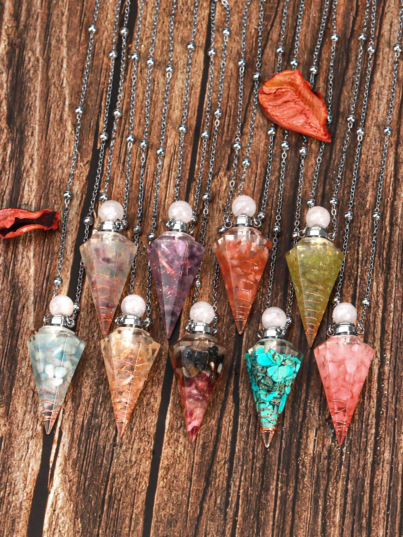 Natural Stone  Clear Quartz Crystal Vial Necklace •Perfume Bottle •Essentials Oil Diffuser