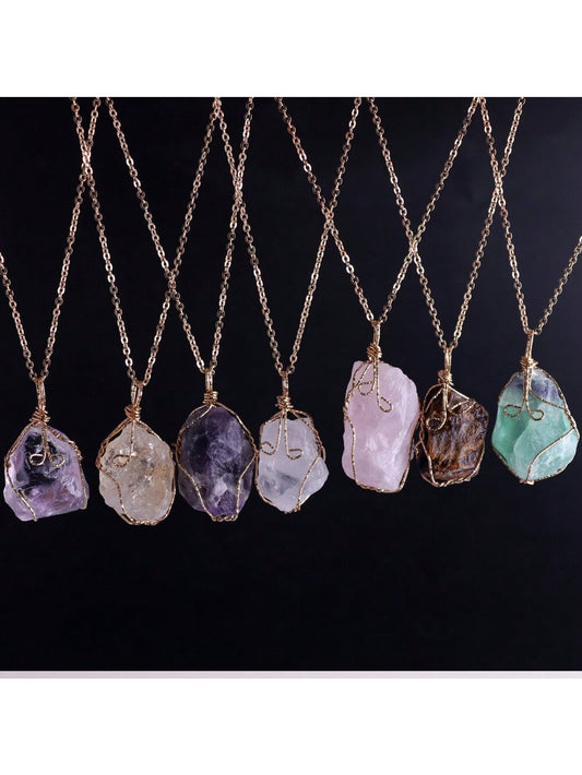 Natural Raw Stone Pendant Necklace