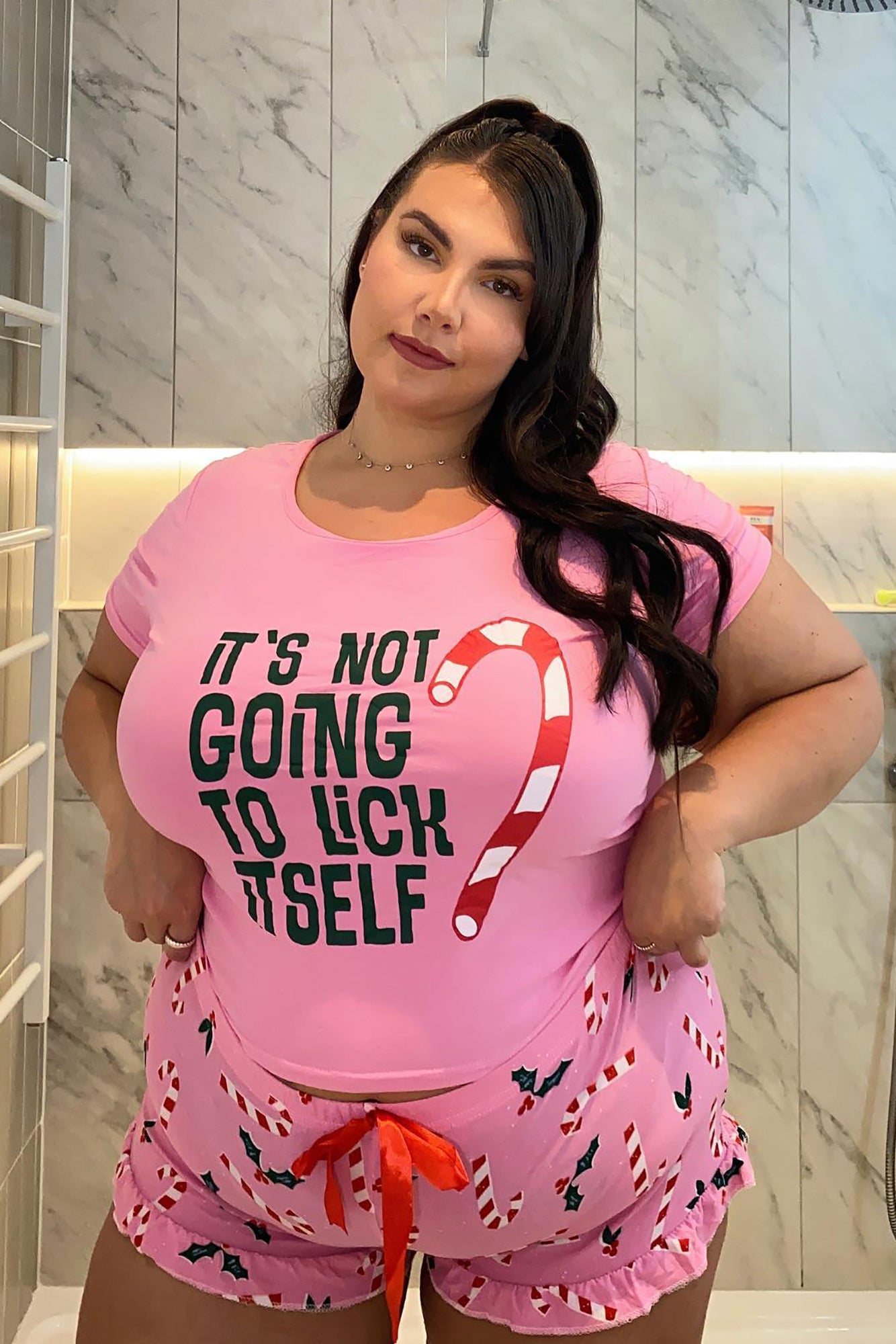 Candy Cane Licker PJ Short Set - Pink/combo